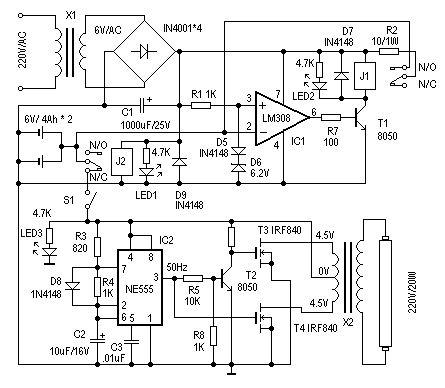 一款應(yīng)急燈電路