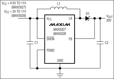 MAX5025,MAX5026,MAX5027,MAX5028:典型工作電路