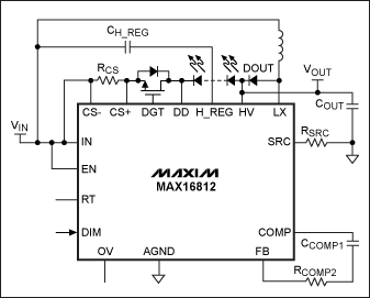 Figure 3. A buck-boost driver topology should be used in applications in which the input voltage varies above or below the total HB LED string voltage.