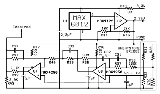 Figure 5. Wheatstone bridge compensation and amplification.調(diào)節(jié)器