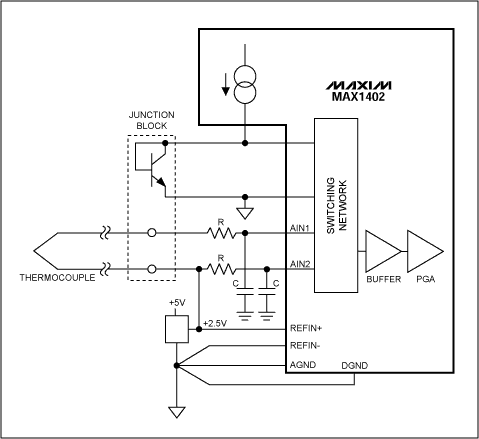 Figure 14. Thermocouple measurement with cold-junction compensation.