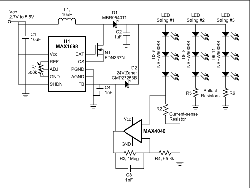 Figure 2. Modifying Figure 1 as shown reduces the overall power dissipation in a standard application.