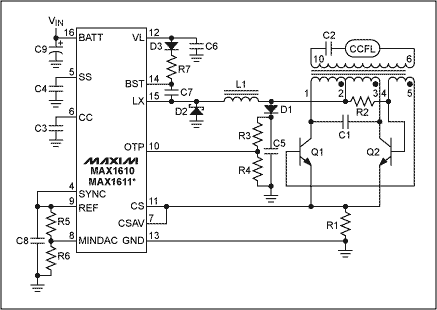 圖1. CCFL電路需要變壓器為熒光燈管提供高壓。