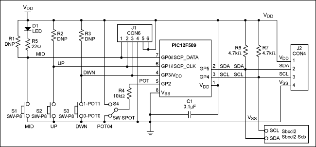 圖1. PIC12F509接口電路 