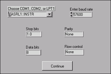 Figure 4. Enter Serial Port Settings Front Panel.