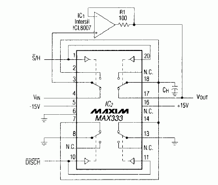  Figure 1. This quad analog switch and general-purpose op amp from a low-cost sample/hold suitable for moderate-speed applications.