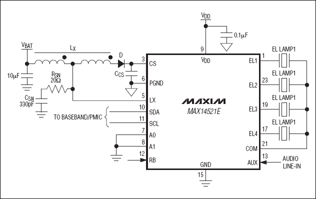 MAX14521E：典型工作電路