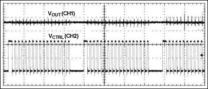 圖5d. 1A負載時的輸出電壓和控制電壓(20ms/div，CH1：1V/div，CH2：5V/div)