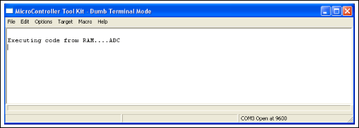 Figure 2. Text output over serial port by demonstration code.