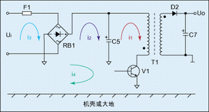 圖1：反激式(或稱回掃式)開關(guān)電源工作原理圖。