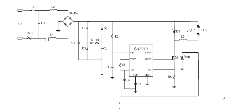 圖5 SN3910驅(qū)動(dòng)LED典型應(yīng)用圖