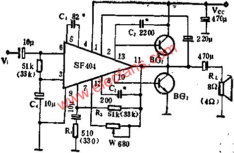 SF404作OTL功率放大電路圖  m.1cnz.cn