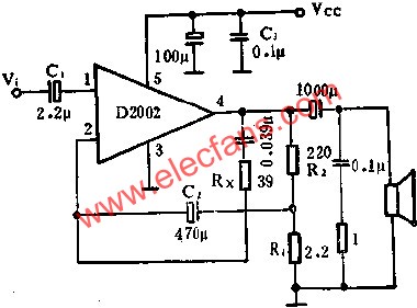 D2002(8W)音頻功率放大電路的應用  m.1cnz.cn