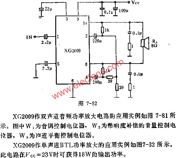 XG2009作單聲道BTL功率放大的應用  m.1cnz.cn