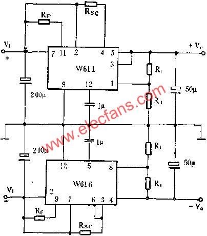 W611、w616組成正、負(fù)穩(wěn)壓電路圖  m.1cnz.cn