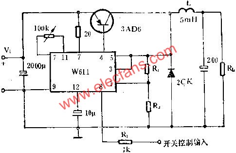 W611組成它激式開關穩壓電路圖  m.1cnz.cn