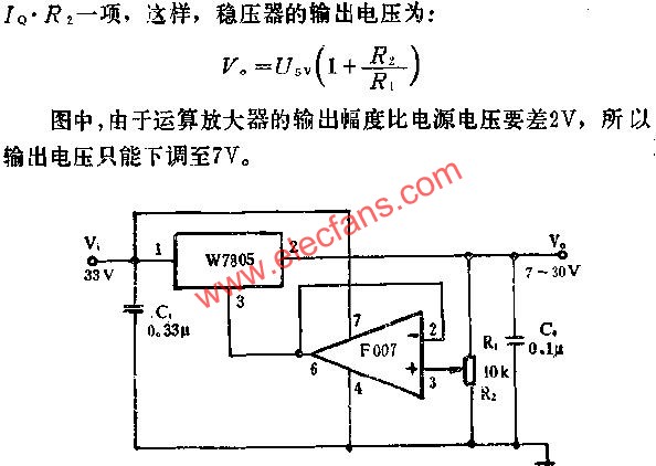 7~30V可調(diào)輸出電壓應(yīng)用線路圖  m.1cnz.cn