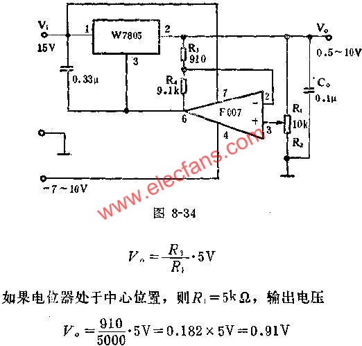 0.5~10V可調(diào)電壓應(yīng)用線路圖  m.1cnz.cn