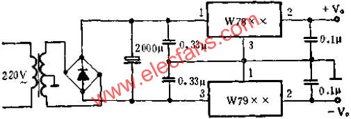 與W7800組成正、負(fù)電源應(yīng)用線路圖  m.1cnz.cn