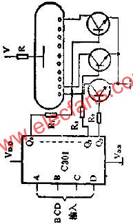 用C301驅(qū)動(dòng)輝光數(shù)碼管顯示器的線路圖  m.1cnz.cn