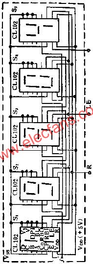 CL102進(jìn)制計(jì)數(shù)顯示器組成的五位數(shù)碼顯示器線圖  m.1cnz.cn