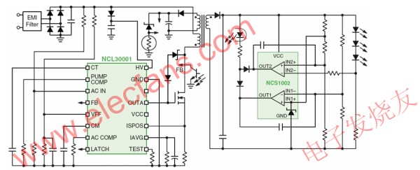 基于NCL30001的LED驅動電源方案適合40到125 W區域照明應用 m.1cnz.cn