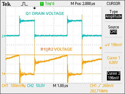 圖6. 開關MOSFET的電壓和檢流電阻的電壓