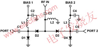 典型單刀雙擲(SPDT) RF開關電路 m.1cnz.cn