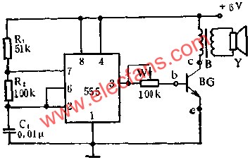 555電路組成晶體管測試儀電路圖  m.1cnz.cn