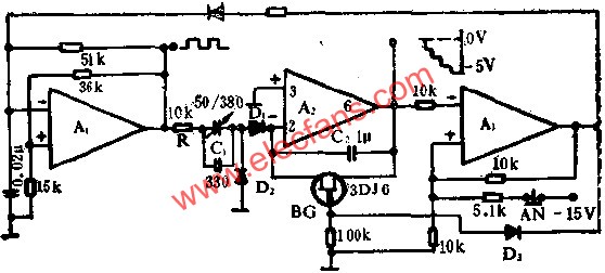 運(yùn)算放大器組成階梯波發(fā)生器電路圖  m.1cnz.cn