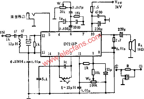 D7243P伴音電路的應(yīng)用電路圖  m.1cnz.cn