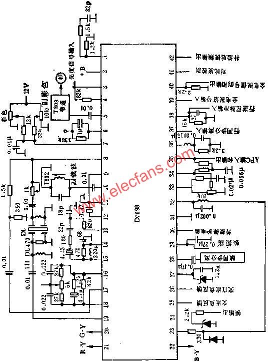 D7698掃描和彩色解碼電路的應用電路圖  m.1cnz.cn