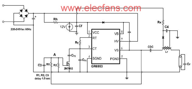 用GR6953制作的預熱及無燈電子鎮流器電路圖 m.1cnz.cn