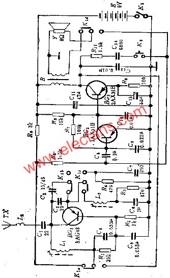 玩具無線對講機電路  m.1cnz.cn