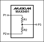 圖4. MAX5491精確匹配電阻分壓器的典型工作電路