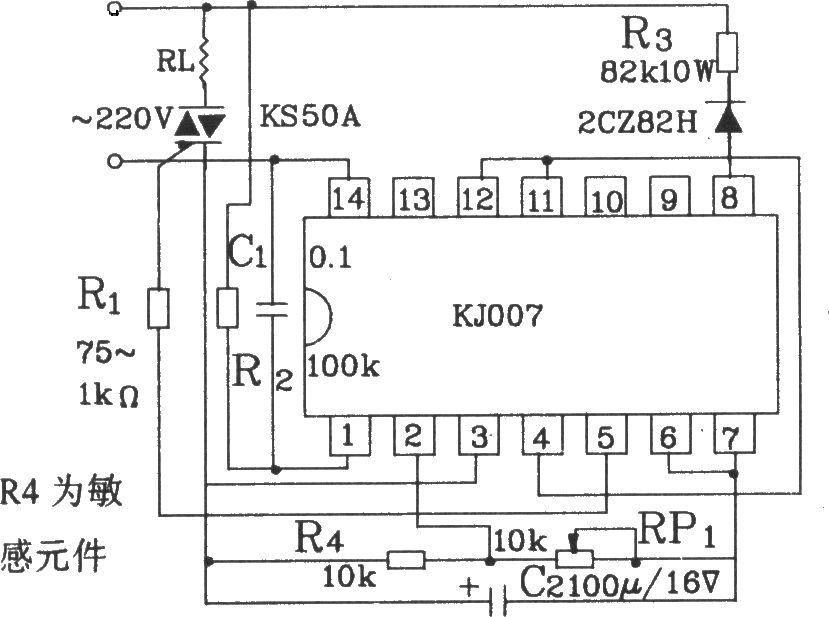 可控硅過零觸發(fā)器KJ007零電流觸發(fā)電路圖  m.1cnz.cn