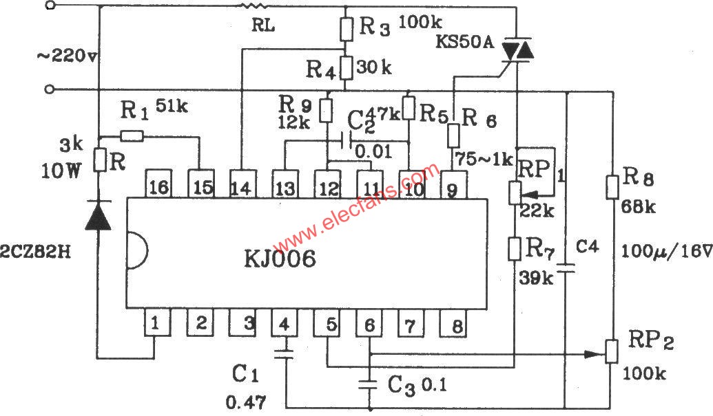 可控硅移相觸發(fā)器KJ006應(yīng)用電路  m.1cnz.cn