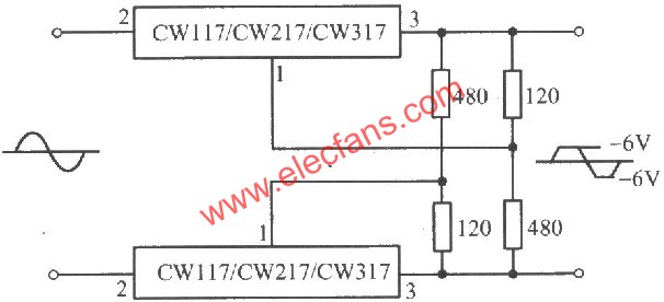 CW117/CW217/CW317構成的交流峰值削波電路圖  m.1cnz.cn