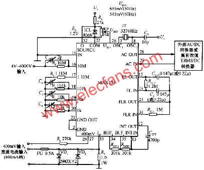 MAX134構成的數字多用表基本電路  m.1cnz.cn