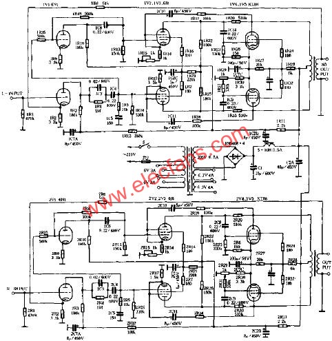 60W*2線性標準式電子管擴音機電路原理圖  m.1cnz.cn