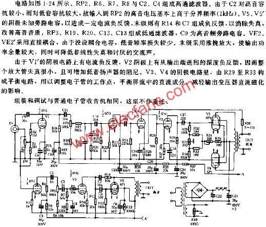 寬頻帶電子管擴音機電路原理圖  m.1cnz.cn