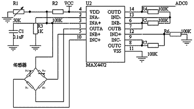 本電路采用BP01型壓力傳感器和運放MAX4472