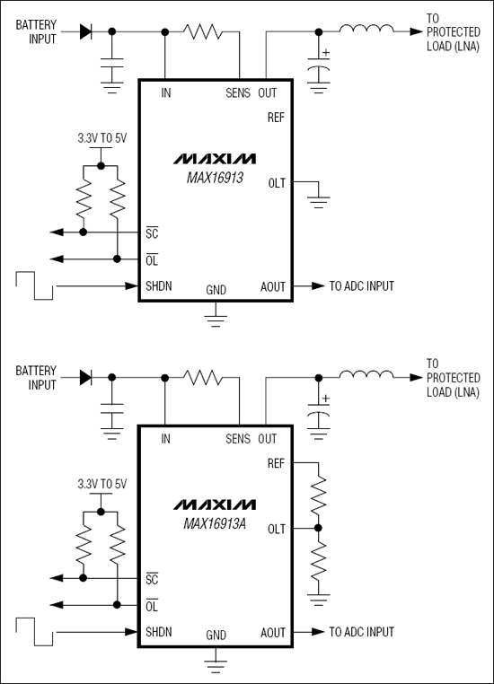 MAX16913、MAX16913A：典型工作電路