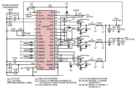 LTC3731H三相65A電源電路