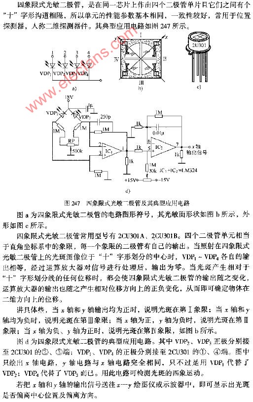 四象限式光敏二極管及其典型應用電路圖