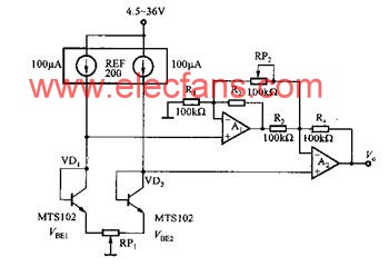 測量兩個溫敏二極管MTS102溫度差的測量電路 http://m.1cnz.cn