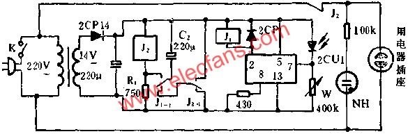 JEC-2組成光照式遙控開(kāi)關(guān)電路圖 m.1cnz.cn