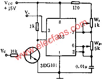 時基集成電路組成開關控制的脈沖發生器電路圖  m.1cnz.cn