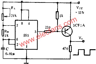 時基集成電路組成驅動高頻晶閘管的方波發生器電路圖  m.1cnz.cn