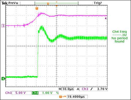 Figure 2. Power-up response of the Figure 1 circuit with 8Ω load.